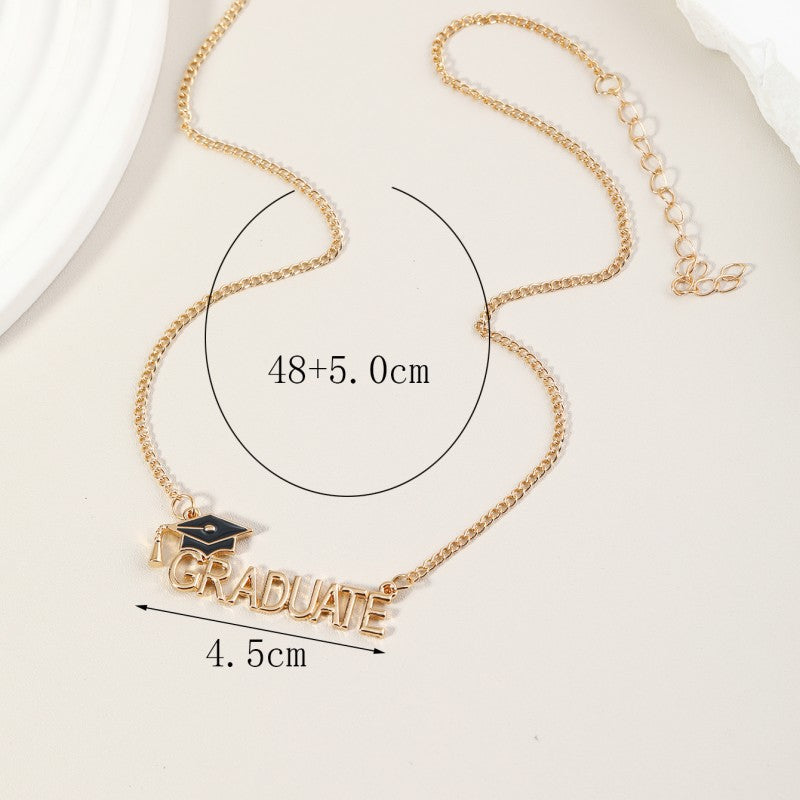 Graduation Season Academic Cap Letter Necklace Womens Fashion Pendant