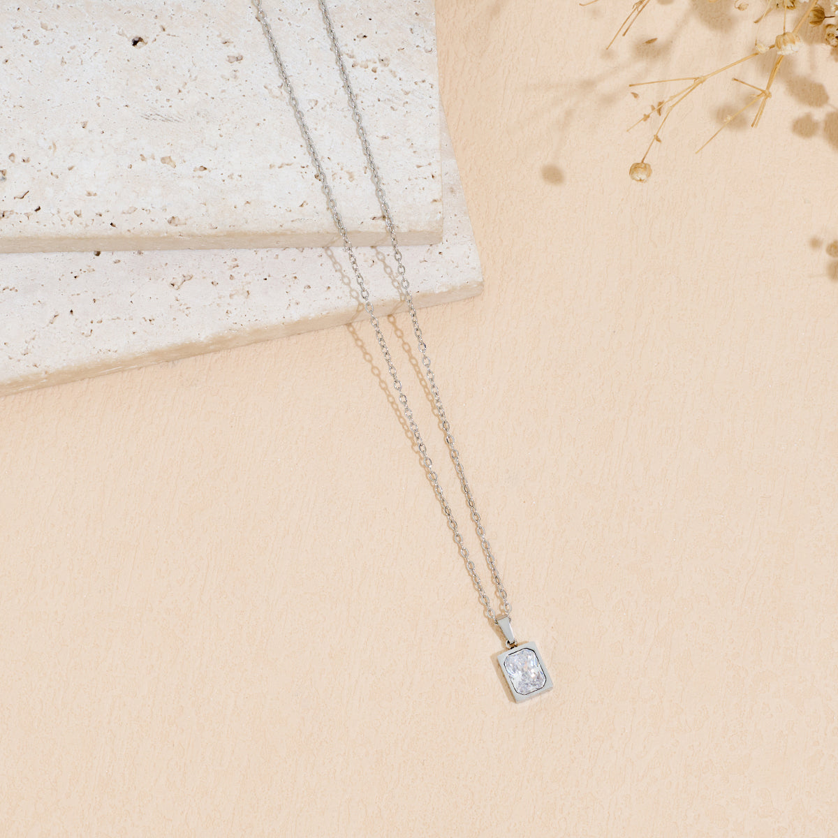 Stainless Steel Pendant Necklace With Zircon Inlay