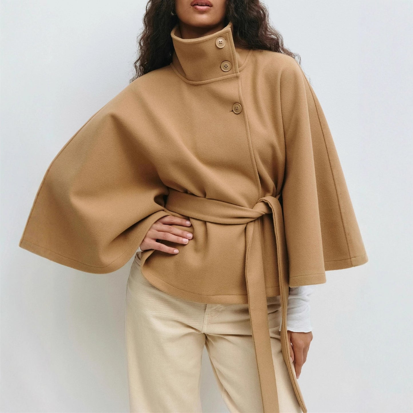 Women's Solid Color Stand-collar Trench Coat
