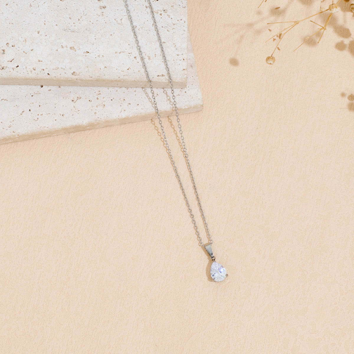 Stainless Steel Pendant Necklace With Zircon Inlay