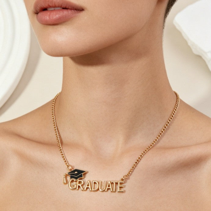 Graduation Season Academic Cap Letter Necklace Womens Fashion Pendant