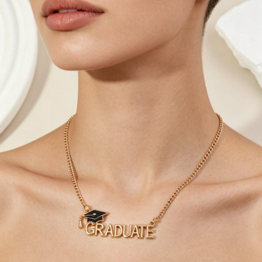Graduation Season Academic Cap Letter Necklace Womens Fashion Pendant