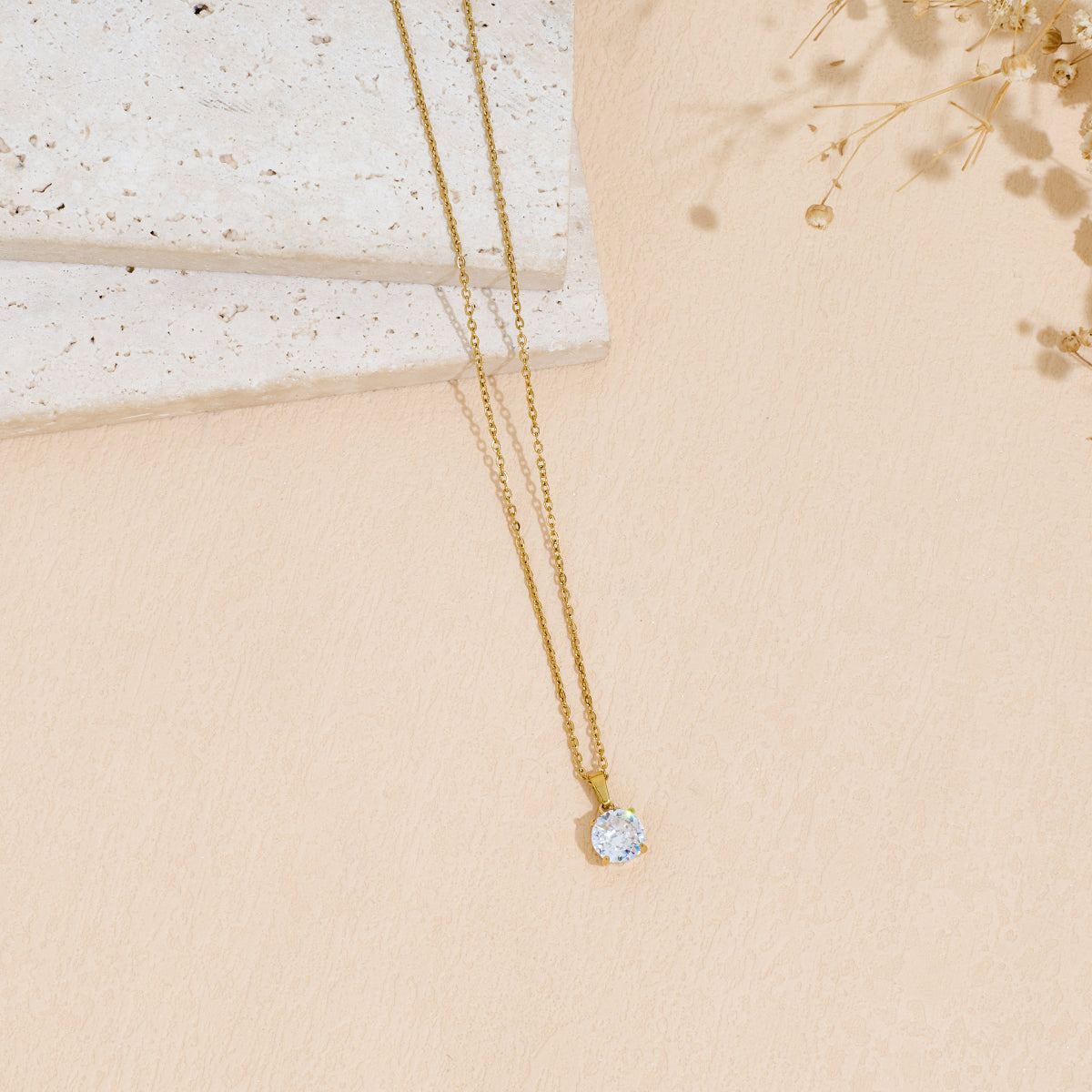 Stainless Steel Pendant Necklace With Zircon Inlay