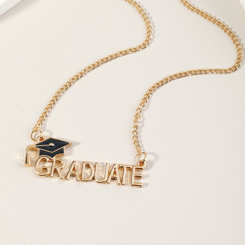 Graduation Season Academic Cap Letter Necklace Womens Fashion Pendant