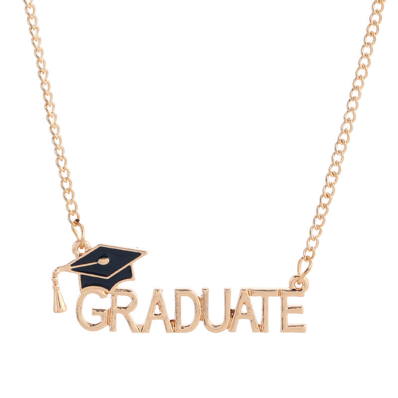 Graduation Season Academic Cap Letter Necklace Womens Fashion Pendant