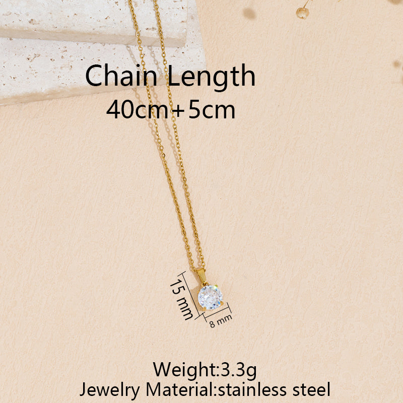 Stainless Steel Pendant Necklace With Zircon Inlay