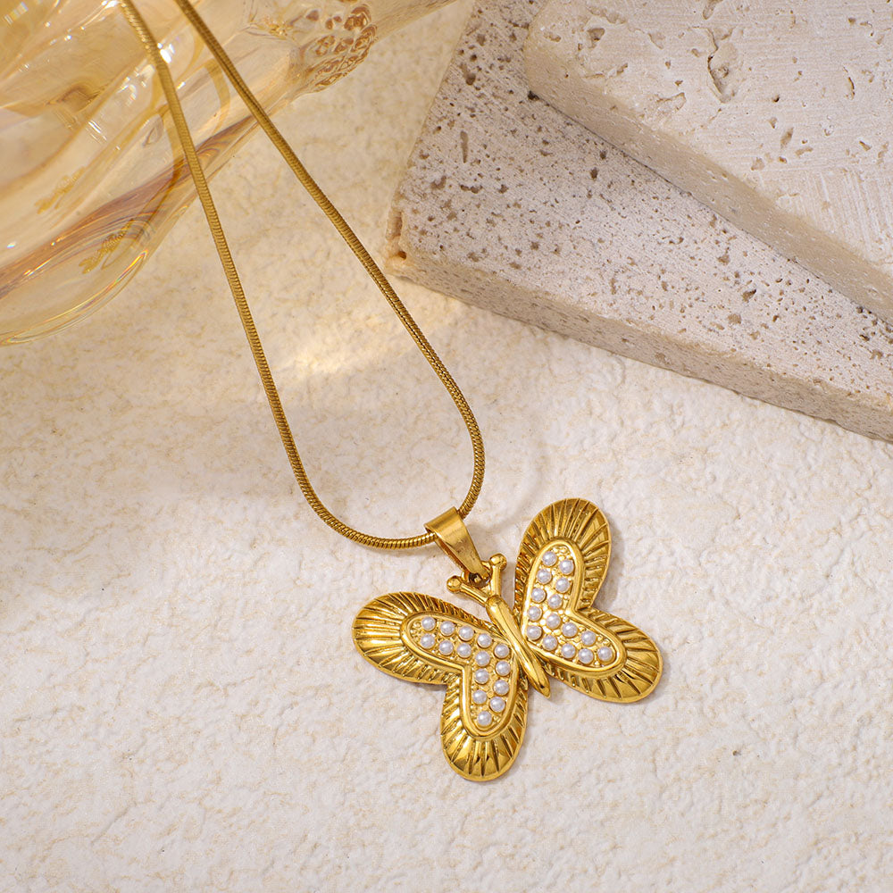 Stainless Steel Butterfly-shaped Pendant Necklace