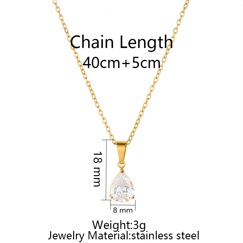 Stainless Steel Pendant Necklace With Zircon Inlay