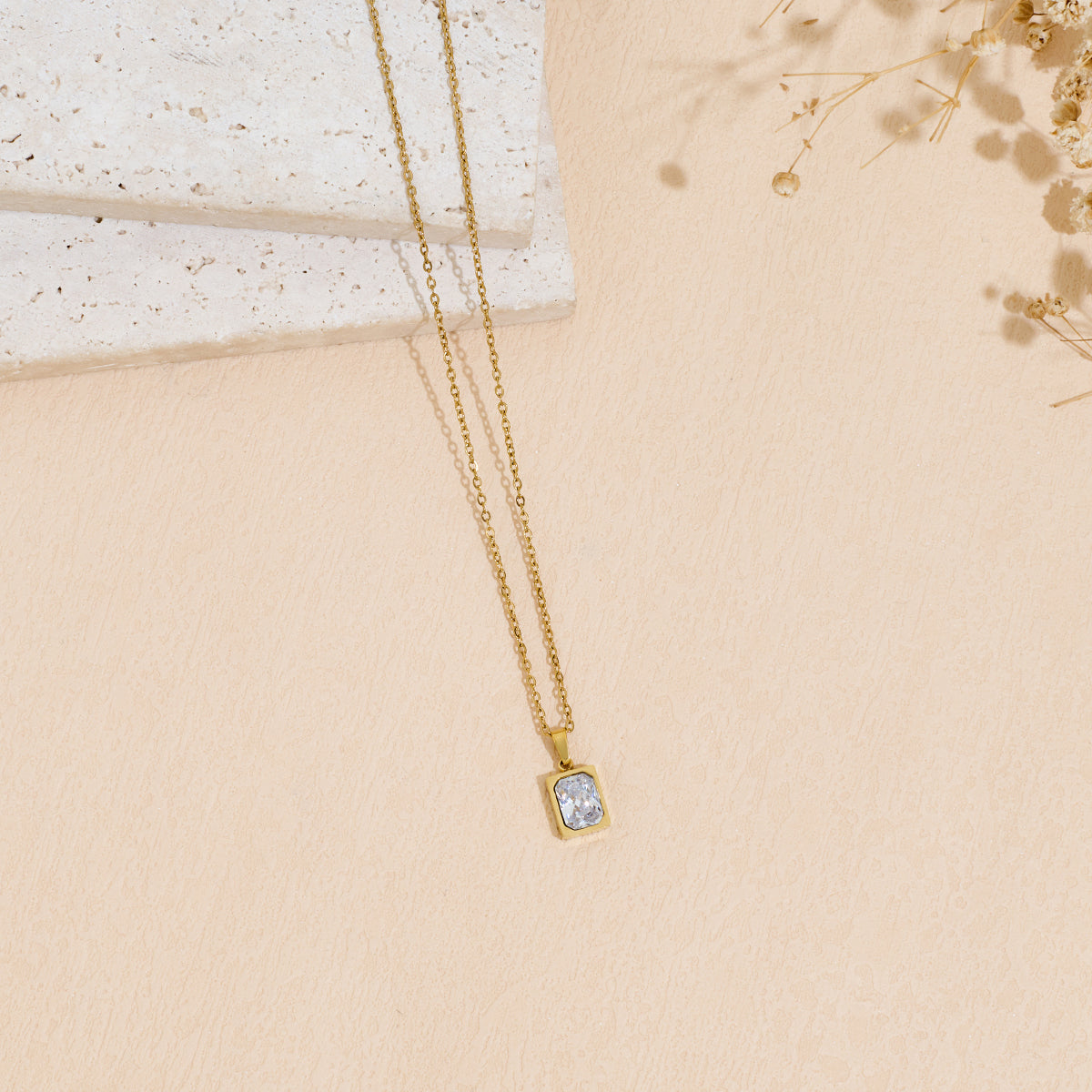 Stainless Steel Pendant Necklace With Zircon Inlay