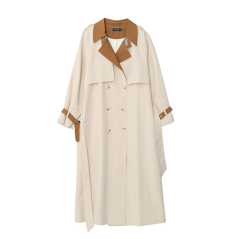 Retro Commuter-Style Mid-Length Colorblock Loose Coat