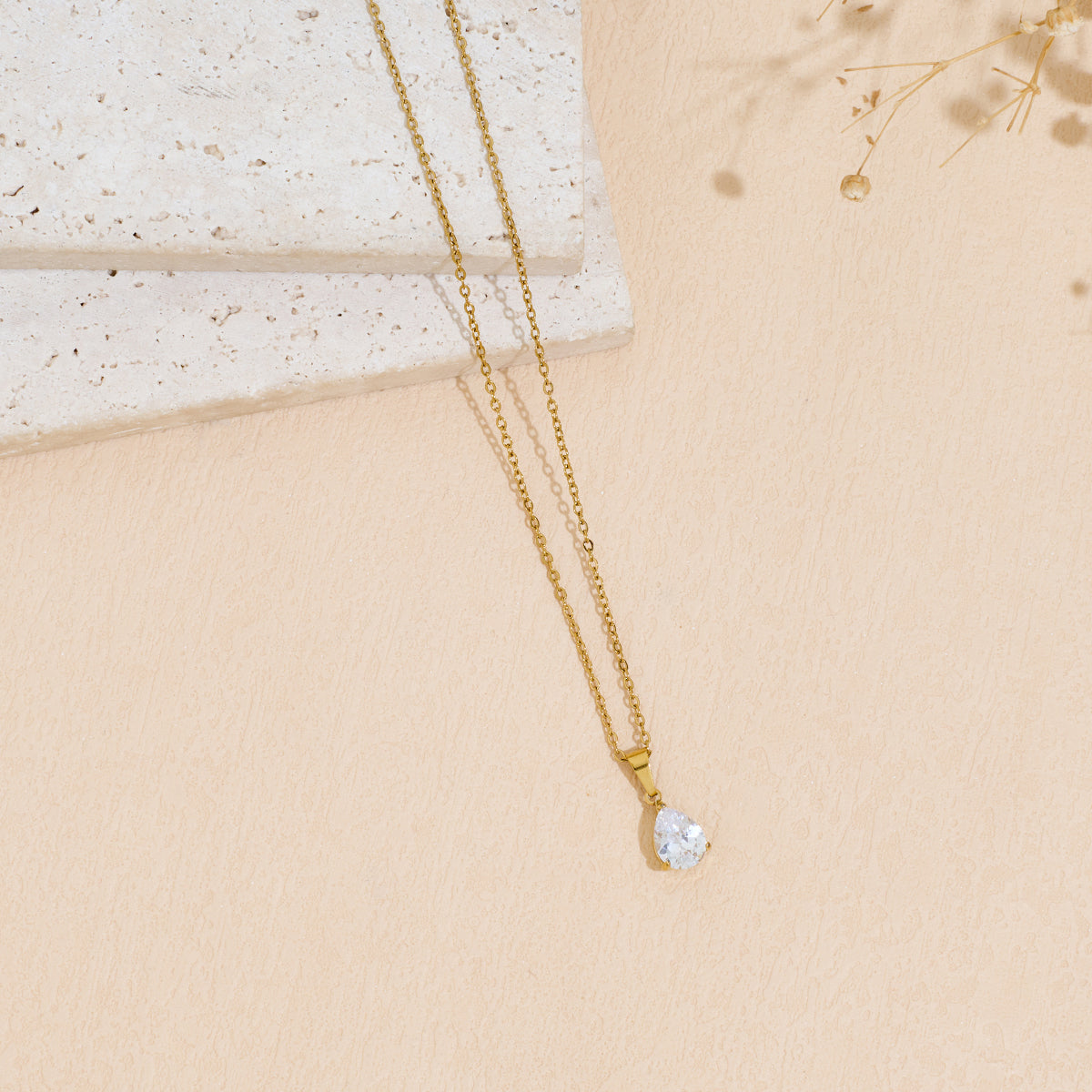 Stainless Steel Pendant Necklace With Zircon Inlay