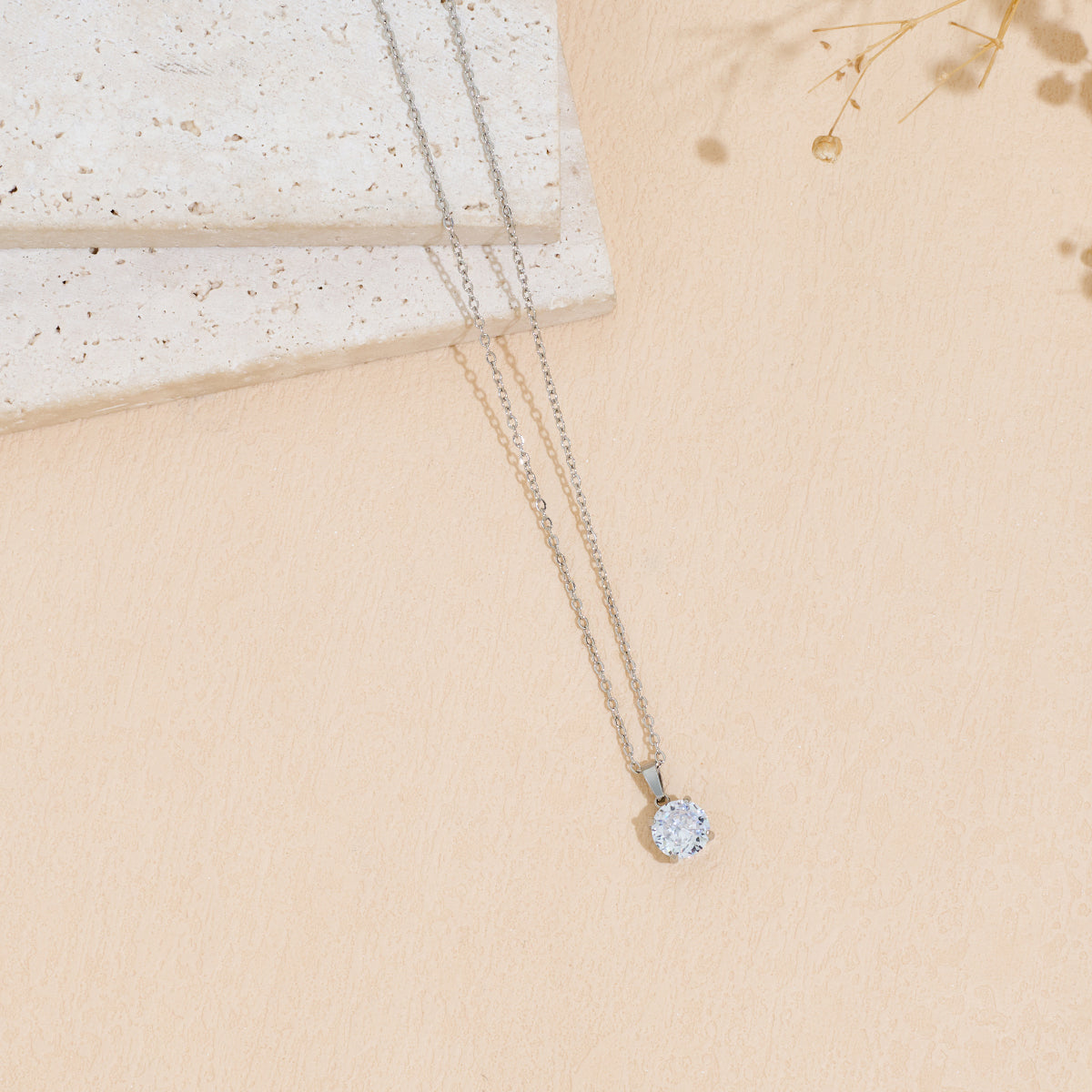 Stainless Steel Pendant Necklace With Zircon Inlay