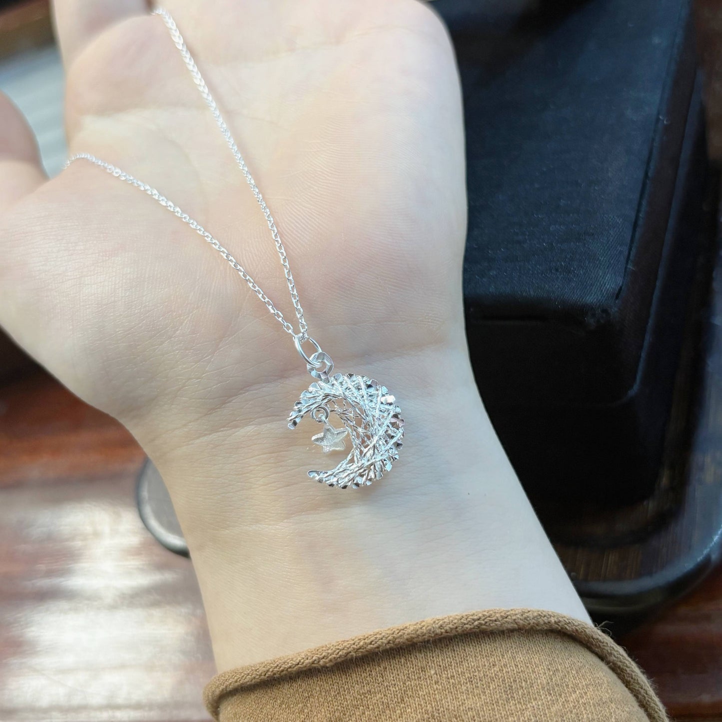 1pc 999 Sterling Silver Moon And Star Necklace, Delicate Style, Perfect For Daily Wear And Valentine's Gift