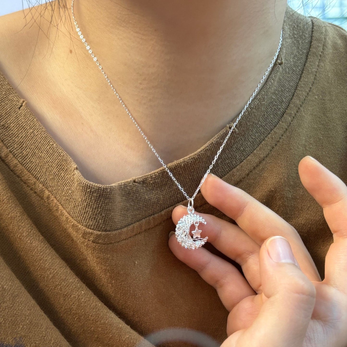 1pc 999 Sterling Silver Moon And Star Necklace, Delicate Style, Perfect For Daily Wear And Valentine's Gift