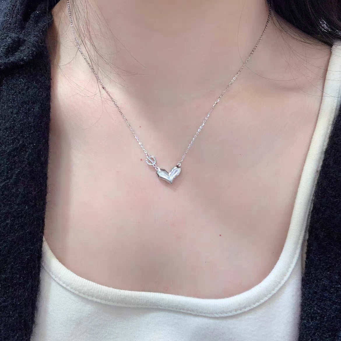 1pc 999 Sterling Silver Irregular Heart Necklace, Minimalist Style, Perfect For Daily Wear And Valentine's Gift