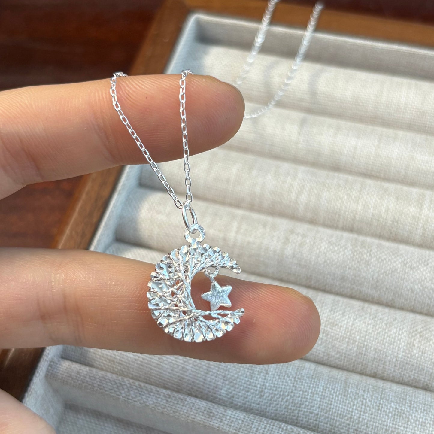 1pc 999 Sterling Silver Moon And Star Necklace, Delicate Style, Perfect For Daily Wear And Valentine's Gift