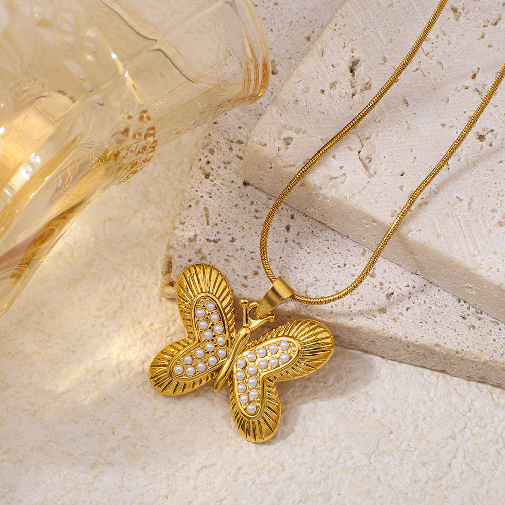 Stainless Steel Butterfly-shaped Pendant Necklace