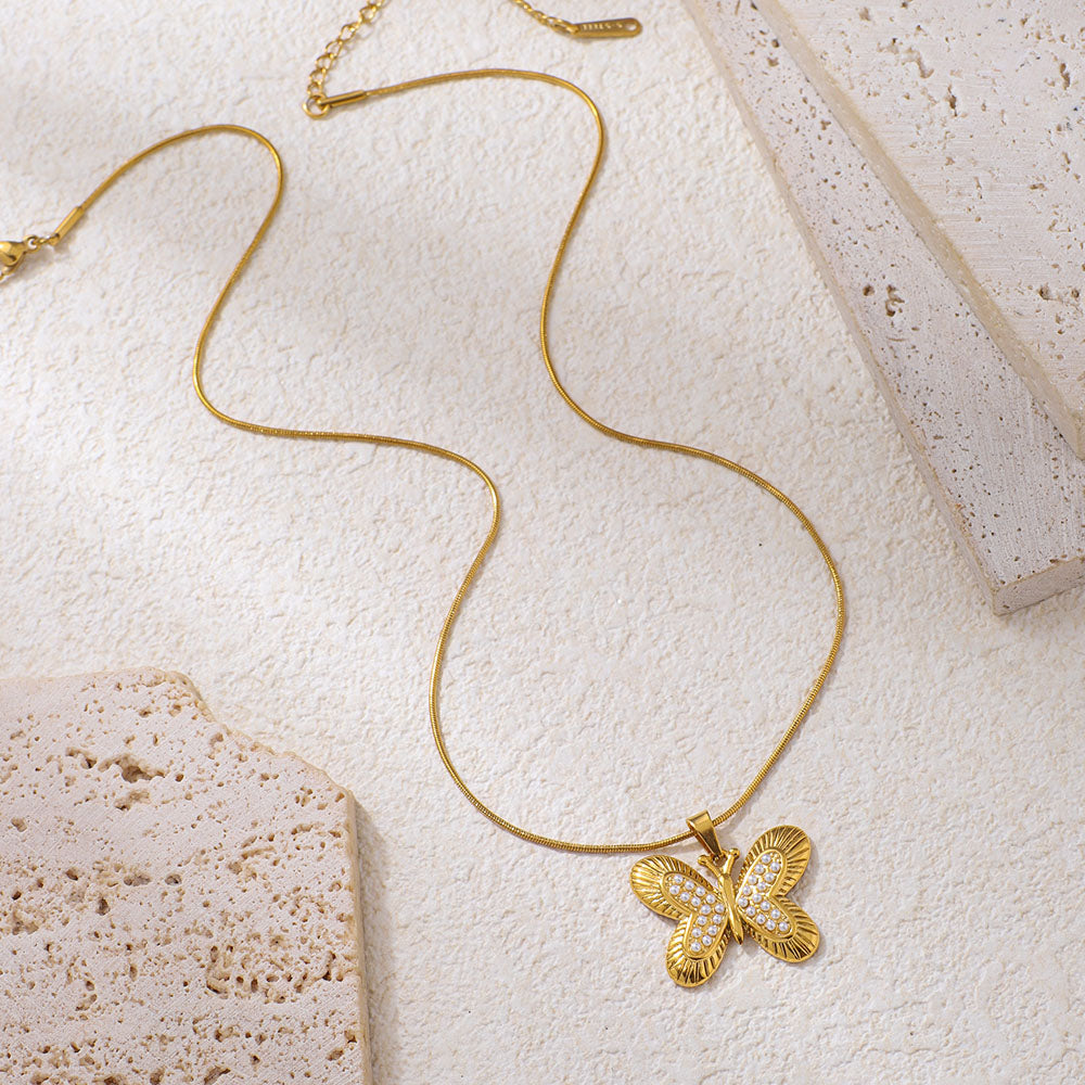 Stainless Steel Butterfly-shaped Pendant Necklace
