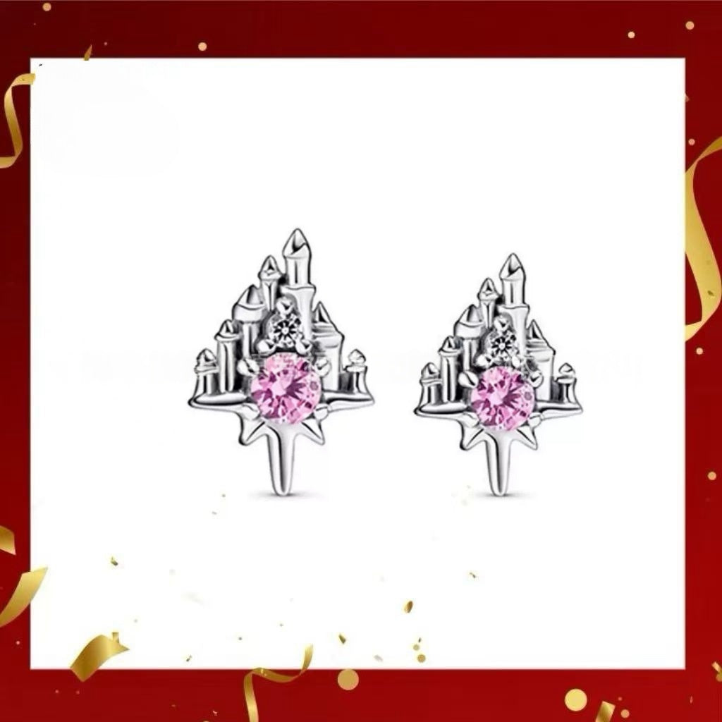 Heart-Shaped Castle Eternal Pendant Sparkling Round Halo Necklace And Earrings