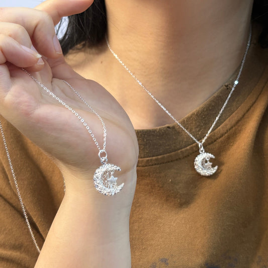 1pc 999 Sterling Silver Moon And Star Necklace, Delicate Style, Perfect For Daily Wear And Valentine's Gift