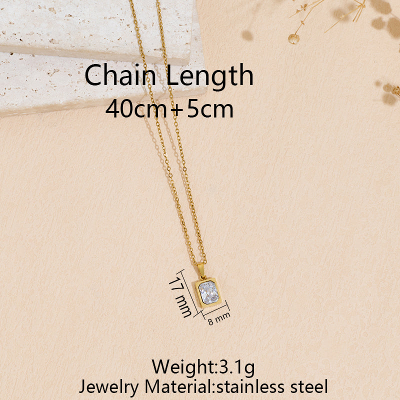 Stainless Steel Pendant Necklace With Zircon Inlay